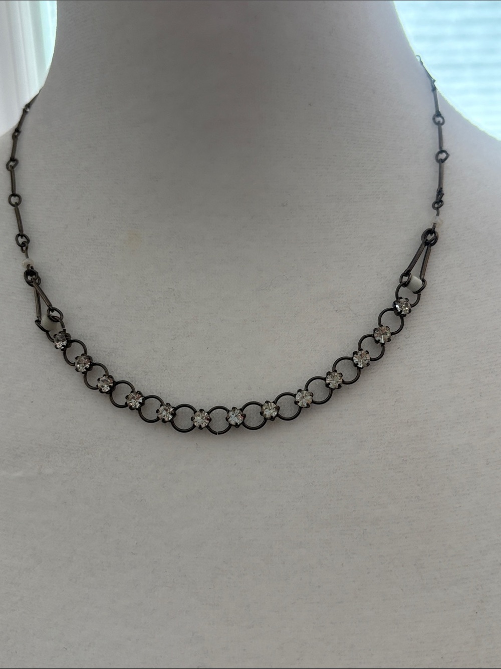 Black Rhodium-Plated Flower Link Choker with Clear Stones